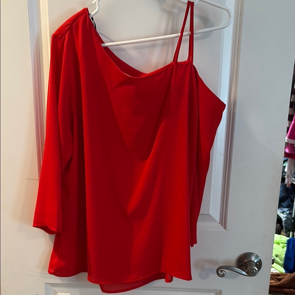 Kaileigh Asymmetrical Red Flutter Sleeve Top